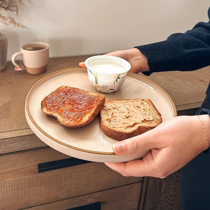MORA Ceramic Flat Dinner Plates Set of 6, 10.5 in High Edge Dish Set - Microwave, Oven, and Dishwasher Safe, Scratch Resistant, Modern Dinnerware- Kitchen Porcelain Serving Dishes - Chai