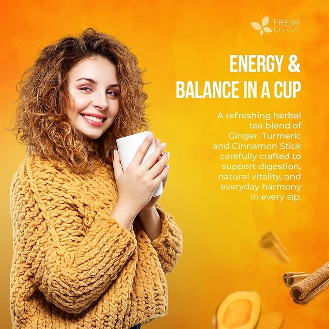 FreshDrinkUS, Premium Turmeric Ginger Cinnamon Tea Bags | 135 Tea Bags | Herbal Spice Tea Blend, Naturally Caffeine Free, Warm & Aromatic Flavor, 100% Natural Ingredients, Convenient Tea Bags
