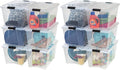 IRIS USA 54 Qt Stackable Plastic Storage Bins with Lids, 12 Pack - BPA-Free, Made in USA - See-Through Organizing Solution, Latches, Durable Nestable Containers, Secure Pull Handle - Clear