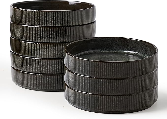 famiware Star 7.5" Pasta Bowls Set, Salad Bowl Set of 8, Double Reactive Glaze, Stackable, Ideal for Your Friend for Housewarming, Festivals, Deep Forest