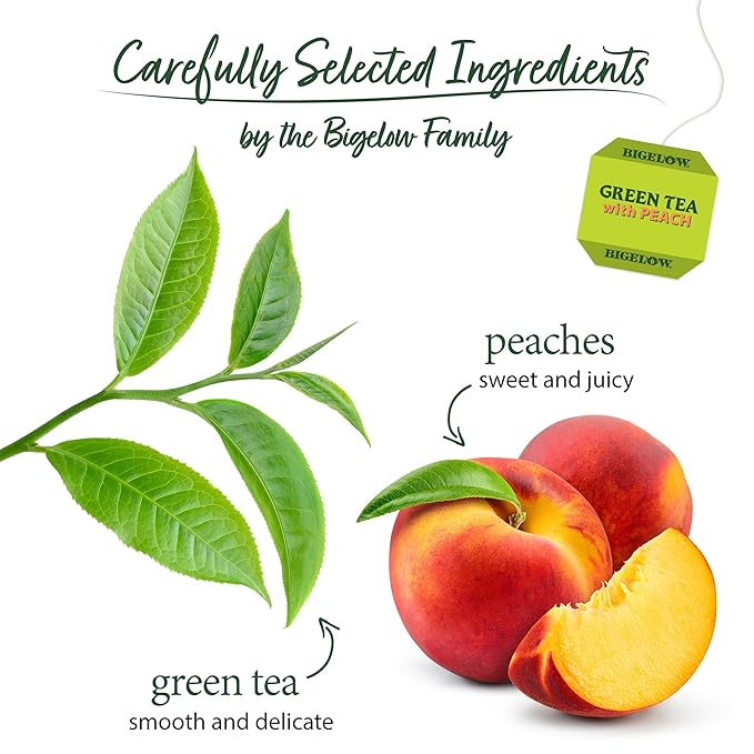 Bigelow Tea Green Tea with Peach, Caffeinated Tea with Green Tea and Peach, 20 Count Box (Pack of 6), 120 Total Tea Bags