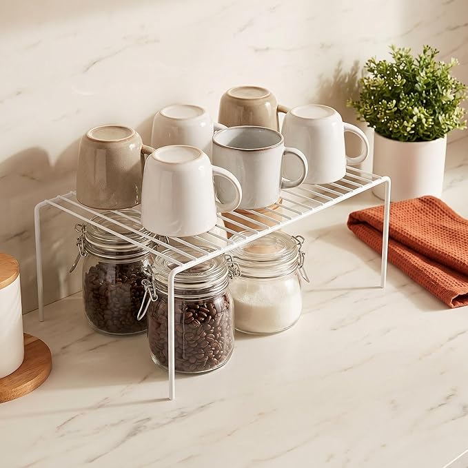 iPEGTOP Large (15.7 x 9.4 Inch) Kitchen Freezer Cabinet Storage Shelf, Set of 4 Rustproof Metal Wire Shelves Spice Shelf Rack Cupboard Organizer for Fridge Pantries Countertops Utensils, White