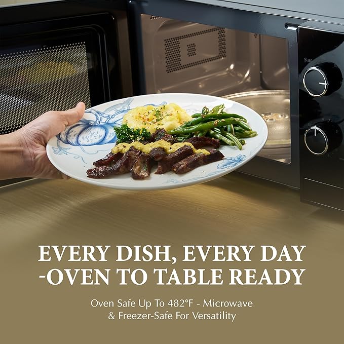 Minh Long 10.7 IN Porcelain Dinner Plates, Set of 6, Chip & Scratch Resistant, Oven Safe up to 482°F, Microwave & Dishwasher Safe, Ceramic Dinner Plates, Ideal size for Serving Steak or Main Course