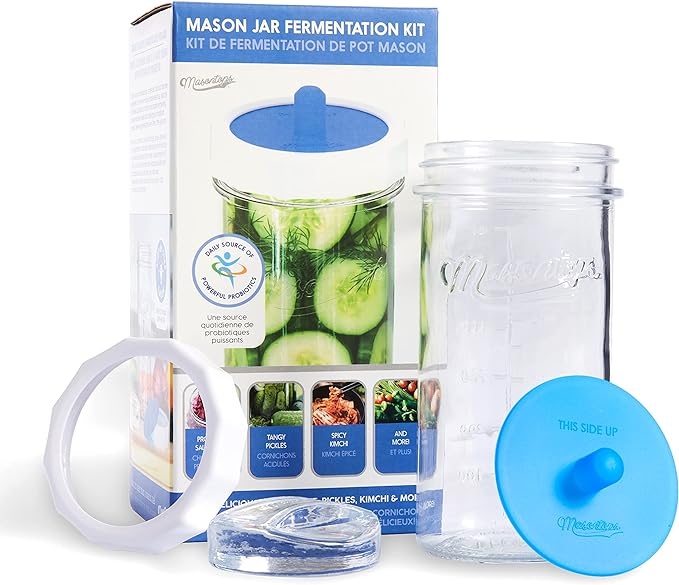 Masontops Fermentation Jar Starter Set, Easy Vegetable Fermentation Kit, Includes Mason Jar, Pickle Kit with Fermentation Lids & Fermentation Weight