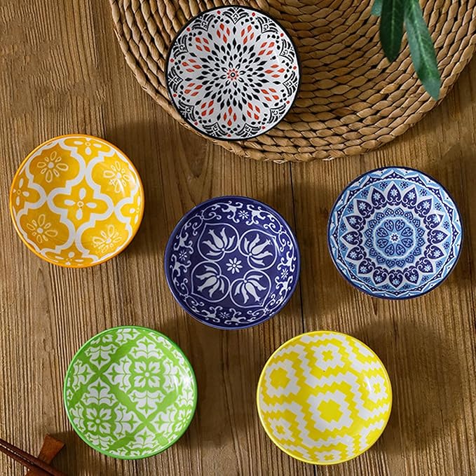 6PCS Sauce Dish, Ceramic Dipping Sauce Bowls,Small Bowl,Soy Sauce Dish Dipping Sauce Bowl,Sauce Plates Tiny Bowls for Condiments Sushi Dishes Soy Sauces Ketchup Snack Side Dishes Set of 6