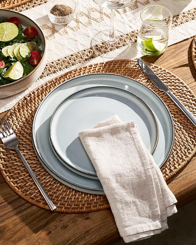 Famiware Annecy Plates and Bowls Sets, Service for 4 (16 Pieces), Dinnerware Sets with Pasta Bowls, Microwave and Dishwasher Safe Dishes Set, Chip and Scratch Resistant, Grey-Blue