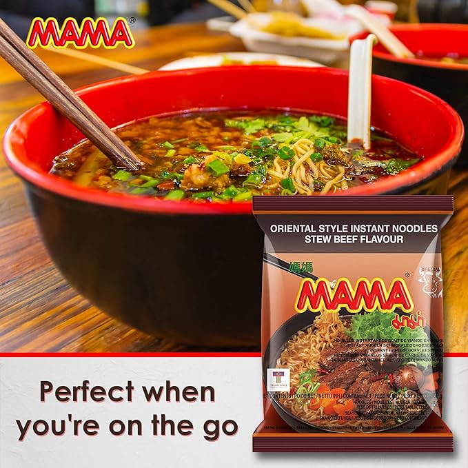 MAMA Noodles Beef Stew Instant Spicy Noodles w/Delicious Thai Flavors, Hot & Spicy Noodles, No Trans Fat w/Fewer Calories Than Deep Fried Noodles 30 Pack