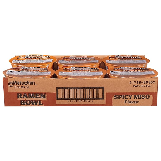 Maruchan Ramen Bowl, Spicy Miso Flavor – Japanese-Style Instant Noodle Soup, Microwaveable Easy Meal for Busy Families – 3.39 Oz. (6 Pack)