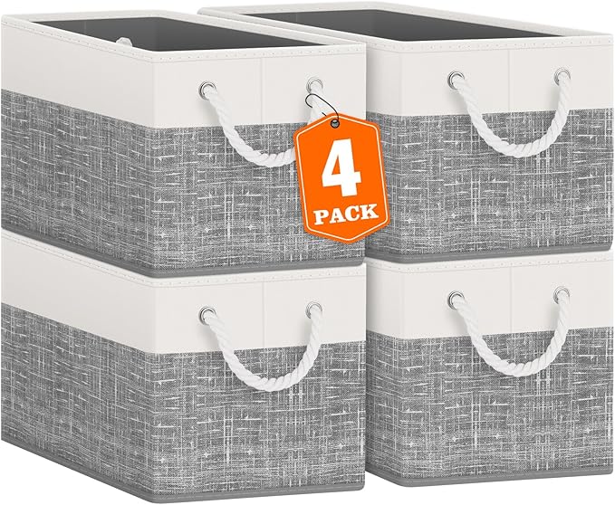 Fab totes Storage Bins [42-Pack], Foldable Storage Baskets for Organizing Toys, Books, Shelves, Closet, Large Storage Box with Rope Handles, Sturdy Organizer Bins, White & Black