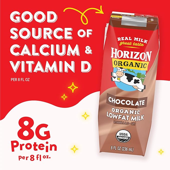 Horizon Organic Shelf Stable 1% Lowfat Chocolate Milk Boxes, Pack of 12 - 8g Protein per Serving