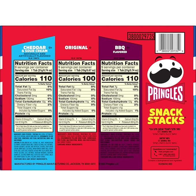 Pringles Potato Crisps Chips, Lunch Snacks, On-the-Go, Snack Stacks, Variety Pack, 19.36oz Box (27 Cups)