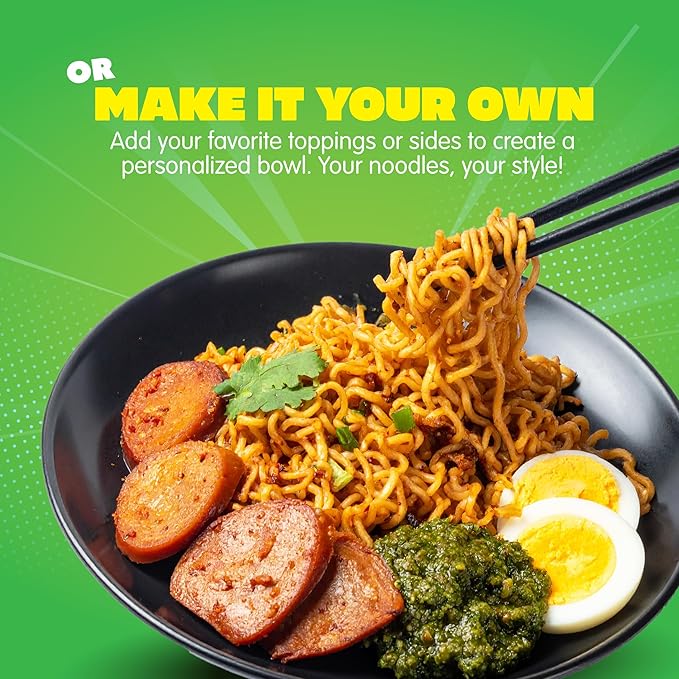 Mi Sedaap Instant Noodle Spicylicious Flavor, Fried Noodles with Green Chili Sambal, 3.03 oz (Pack of 40), Halal, Spicy Beef Ramen Noodles Bulk