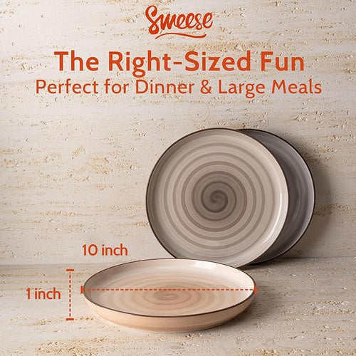 Sweese Porcelain Dinner Plates Set of 6-10 Inch Round Dish Set for Meals, Microwave Dishwasher Safe, Elegant for Parties, Weddings, Restaurants