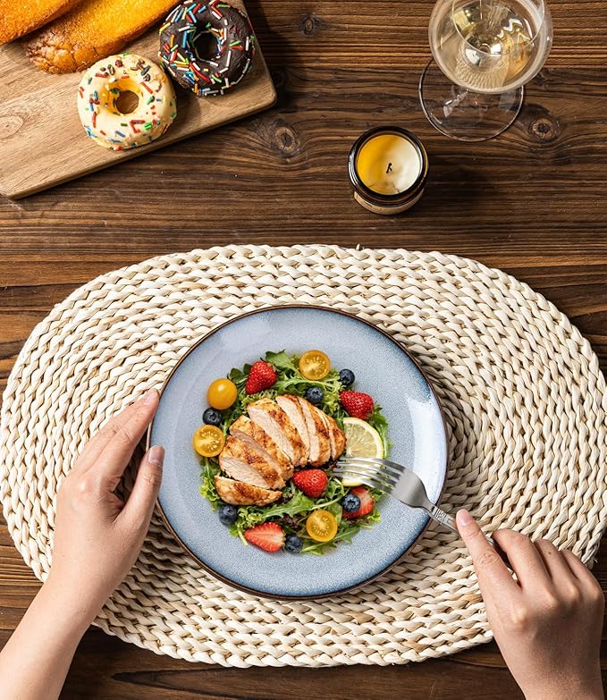LERATIO Ceramic Dinner Plates Set of 6, 8.0 Inch Handmade Reactive Glaze Porcelain Plates, Coupe Shape Dinnerware Dishes Set for Kitchen,Oven& Microwave & Dishwasher Safe, Scratch Resistant-Gray
