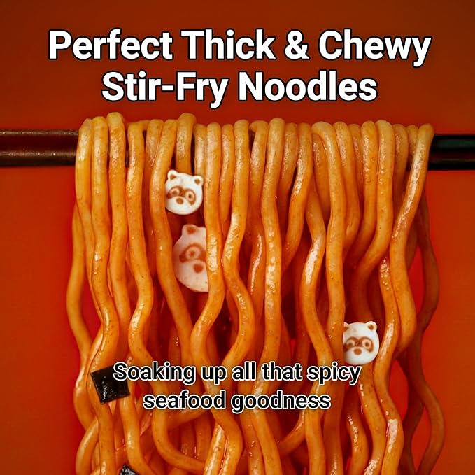 Nongshim Neoguri Spicy Seafood Stir Fry Ramyun Noodles, Seafood Flavored Korean Instant Noodles, Thick Noodles, Intense Chili Kick, 4.83 oz (Pack of 4)
