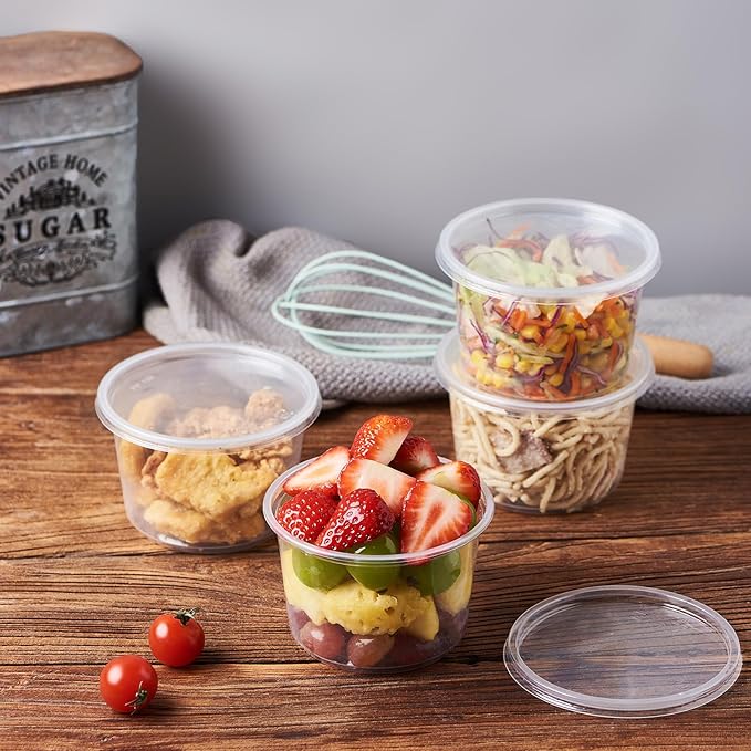 FULING [50 Set - 16 oz. Plastic Deli Disposable Food Storage Containers With Airtight Lids …