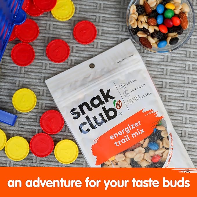 Snak Club Energizer Trail Mix with Roasted Salted Peanuts, Raisins, Chocolatey Candies, Roasted Almonds, Gluten-Free and Kosher Snack, 16 oz Resealable Bag