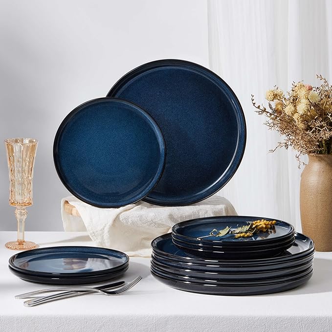 Herogo 4-Piece Stoneware Small Dinner Plates Set, 7.9" Ceramic Round Dessert Plate Set, Double Reactive Glaze Large Dinnerware Plates for Kitchen, Microwave, Oven and Dishwasher Safe, Starry Blue