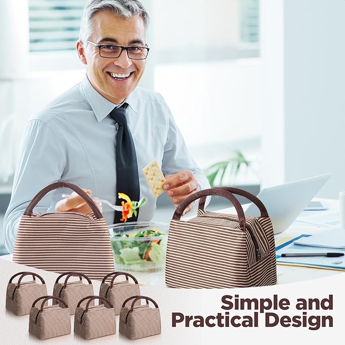 Chunful 24 Pcs Insulated Lunch Bag Bulk Reusable Thermal Lunch Box Waterproof Leakproof Tote Bag with Soft Liner for Women Men Office Work School Picnic Beach Fishing(Coffee)