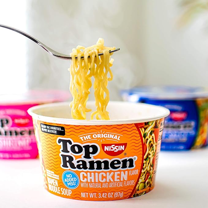 Nissin Top Ramen Bowl Ramen Noodle Soup,Chicken,3.42 Ounce,(Pack of 12)