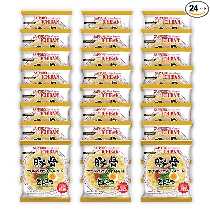 [SAPPORO ICHIBAN] Ramen Noodles, Tonkotsu Flavor, No. 1 Tasting Japanese Instant Noodles 3.5 Oz. (3.7 Ounce (Pack of 24))