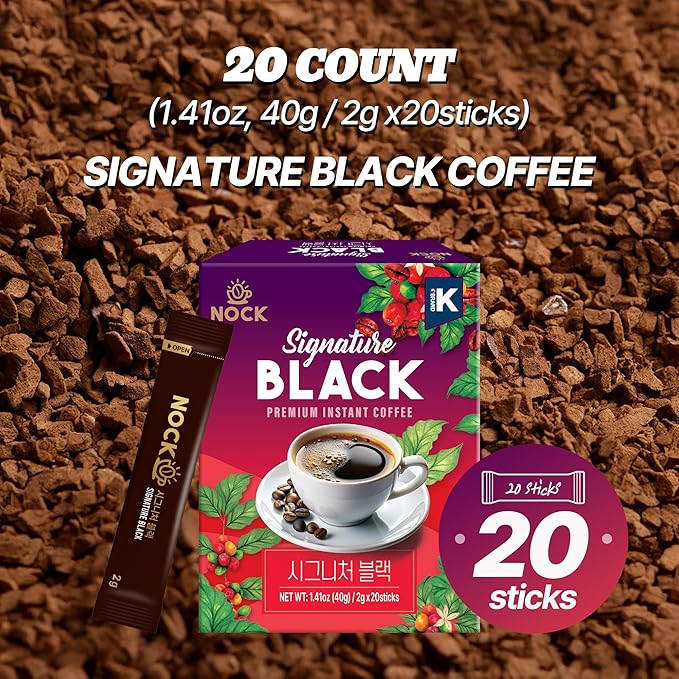 [Nokchawon] Korean Black Instant Coffee - Premium Dark Roast Coffee Sticks for Travel and Office - Sugar Free Zero Calorie Energy Boost for Daily Wellness - 20 Sticks