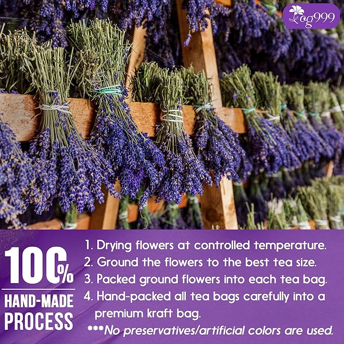 TOG999, Premium 120 Lavender Flower Tea Bags, 100% Natural & Pure. Loose Flower Lavender Herbal Tea. No Sugar, No Caffeine, No Gluten, Vegan.