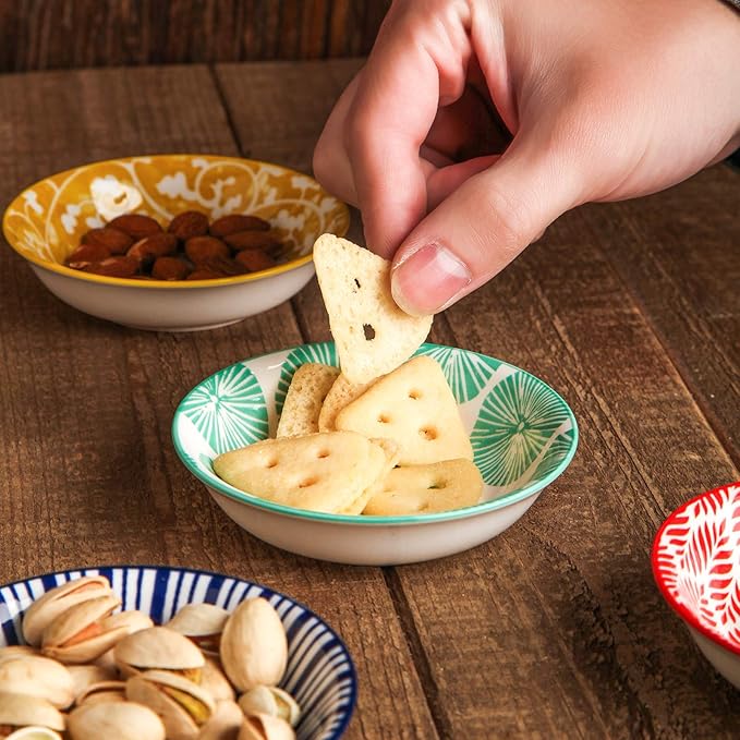 Selamica Ceramic Mini Dipping Bowls, 2.5oz Soy Sauce Dish, Appetizer Side Dishes for Sushi, Sauce, Party - Assorted Colors Pack of 6