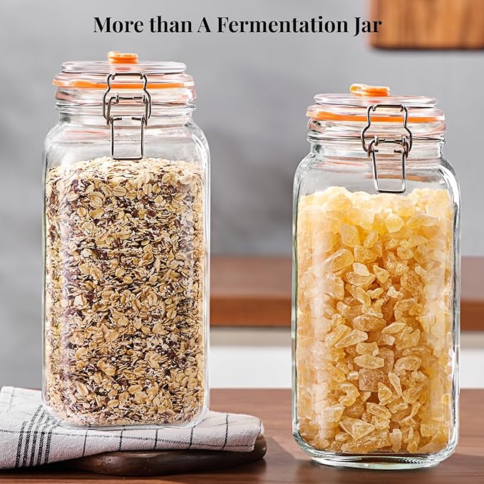 2L Wide Mouth Fermentation Jars, Pack of 2 Complete Fermenting Kit with Airlocks & Glass Weights for Sauerkraut, Kimchi & Pickles