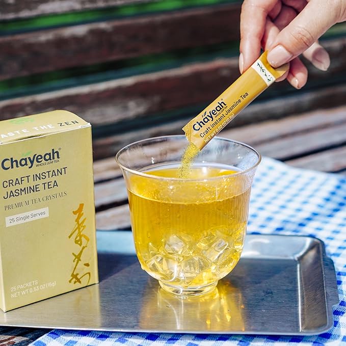 CHAYEAH, Craft Instant Jasmine Tea, Unsweetened Jasmine Green Tea Powder for Quick Hot & Cold Beverages, 100% Natural On-the-Go Premium Tea Crystals, Caffeinated (25 Single Serve Packets)
