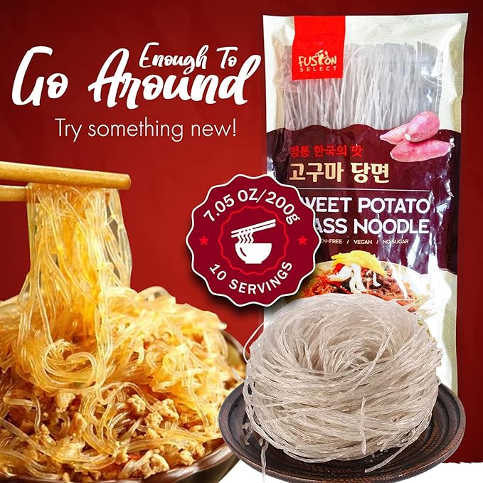Fusion Select 4 Packs Sweet Potato Glass Noodles - Zero-Fat, Low-Calorie, No-Sodium Diet-Friendly, Gluten-Free, Vegan, Stir-Fry, Dumplings, Hot Pot - For Chinese, Korean Recipes - 7.05oz