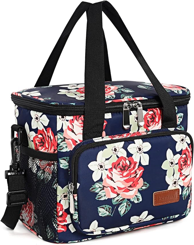 Femuar Lunch Bags for Women/Men, Insulated Lunch Bag for Work Office Picnic - Large Lunch Cooler Bag Leakproof Lunch Box with Adjustable Shoulder Strap for Adults - Floral