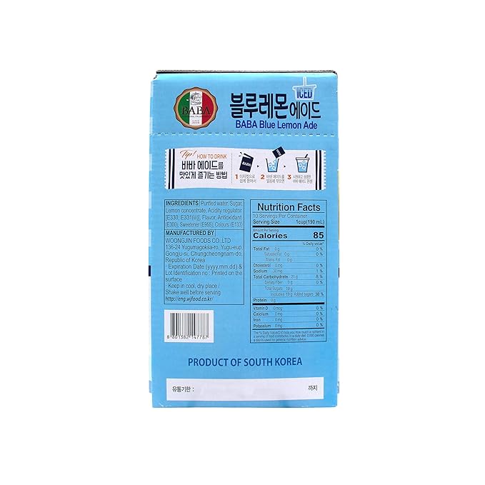 Korean Convenience Store Ade Drink Pouches, Ready-to-drink, Easy-Cut Pouch Drinks, Pack of 10 - Blue Lemon Ade