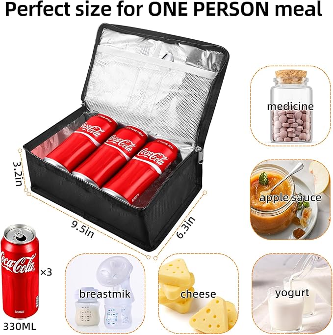 VZZNN 12 Pack Small Lunch Bags Bulk,Portable Soft Insulated Lunch Bag for Women Men,Mini Cooler Lunch Box with Handle for Work & School,Black