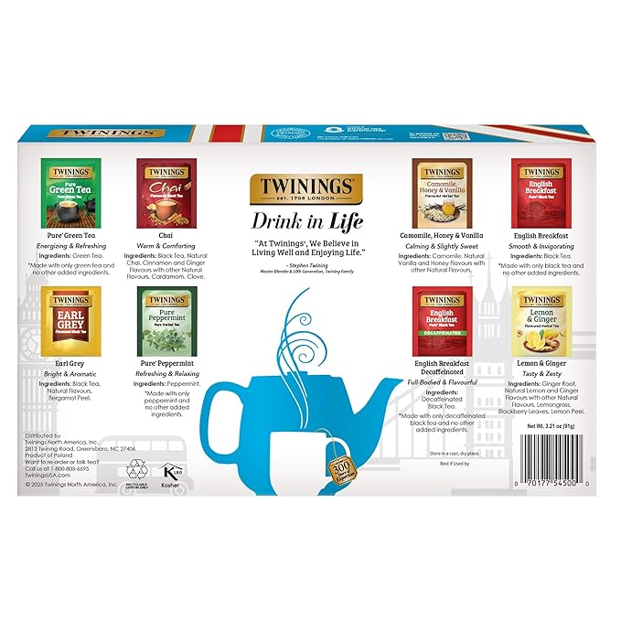 Twinings Tea Classics Collection Gift Box Variety Sampler, 48 Tea Bags (Pack of 1), Enjoy Hot or Iced, Includes Black, Herbal, Green, & Chai Teas