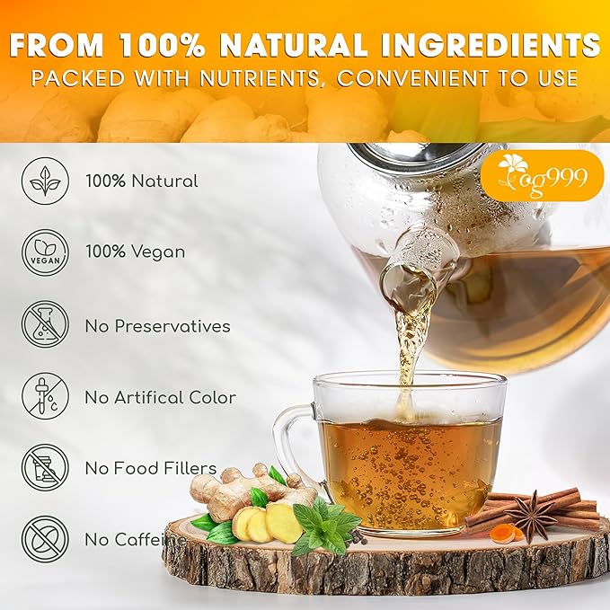 60 Tea Bags - Anti-Inflammaheb Loose Leaf Tea, 100% Natural from Ginger, Turmeric, Peppermint, Black Pepper, Cinnamon. Made with Natural Material Tea Bags. No Sugar, No Caffeine, No Gluten, Vegan.