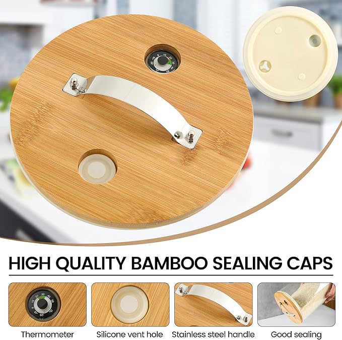 Rice Dispenser, Rice Storage Container：Flour and Cereal Container with Airtight Lid and Wooden Stand, Glass Food Storge Container for Kitchen Organization and Pantry Store (8L)