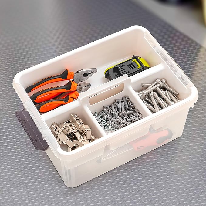 Citylife 17 QT Plastic Storage Bins Clear Storage Box with Removable Tray Stackable Latching Box with Handle for Organizing Tool, Craft, Office, Orange