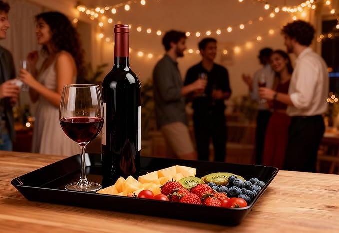 DCA 4 Pack Black Serving Tray for Entertaining,Grilling BBQ Accessories, Serving Platters for Snacks, Donuts, Appetizers, Desserts, Plastic Serving Trays for Party and Household Organization‌