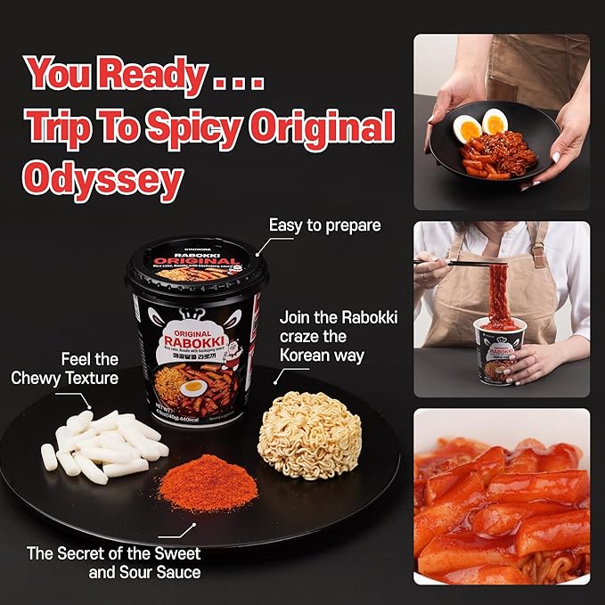 KINIKORA Premium Instant Rabokki Cup - Swicy Flavor, 2 Cups, Korean Ramen & Tteokbokki, Quick and Easy Street Food