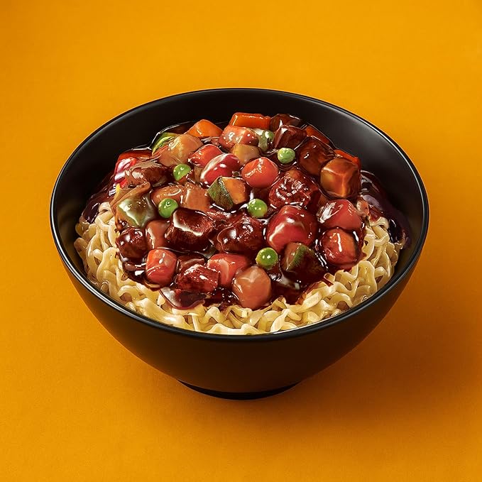Paldo Fun & Yum Jjajangmen Instant Noodles, Pack of 8, Brothless Chajang Ramen with Savory & Sweet Black Bean Sauce, Best Oriental Style Korean Ramyun, Soupless K-Food, 팔도 짜장면 203g x 8