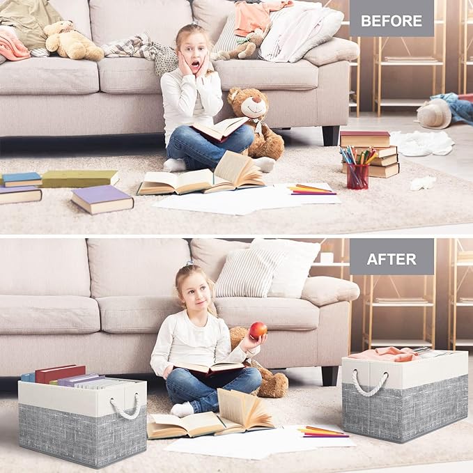 Fab totes Storage Bins [9-Pack], Foldable Storage Baskets for Organizing Toys, Books, Shelves, Closet, Large Storage Box with Rope Handles, Sturdy Organizer Bins, White & Black