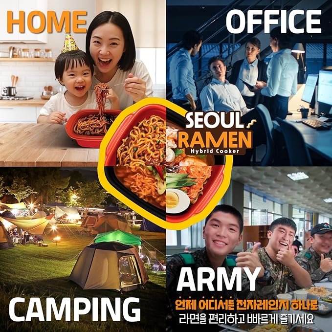 Seoul Ramen Hybrid Cooker | Microwave Ramen in 6 Minutes | Perfect for Korea Ramen, Small Kitchen, or Office | Dishwasher-Safe, Microwaveable, BPA-Free (6 Pack) (Black)