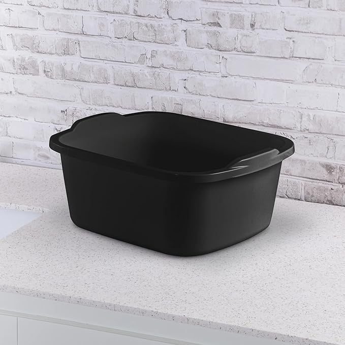 Plastic Wash Tub Dishpan Basin and Foot Bath for Soaking Feet, Laundry Hand Wash Bucket, Dish Pans for Washing and Storage Cleaning Supplies - 18 Qt - Heavy Duty Black