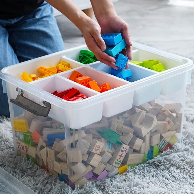 ITYLIFE CITYLIFE Citylife 32 QT Plastic Storage Box with Removable Tray Craft Organizers and Storage Clear Storage Container for Organizing Lego, Bead, Tool, Sewing, Playdoh