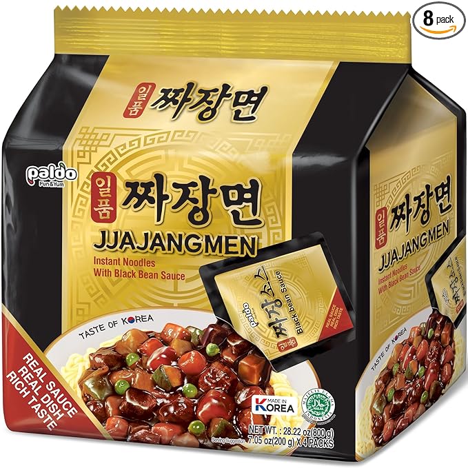 PALDO FUN & YUM Jjajangmen Vegan Black Bean Instant Ramen, Korean Chajang Noodles, K-Food (Pack of 8)