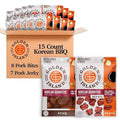 Golden Island Korean BBQ Variety Pack - (15 Pack) 8 Pork Snack Bites and 7 Pork Jerky - Korean Barbecue Protein Snacks - Up to 8g Protein per Serving - Gluten Free