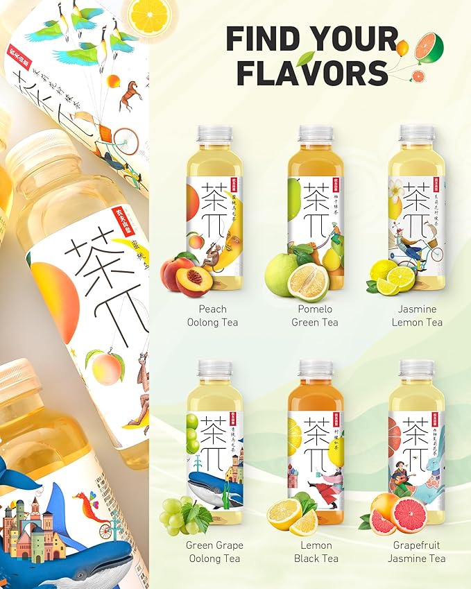 Tea PI Iced Tea – Jasmine Green Tea, Grapefruit Sweet Iced Fruit Tea Bottles, Real Juice, -16.9 fl oz, 500mL, 15 Pack