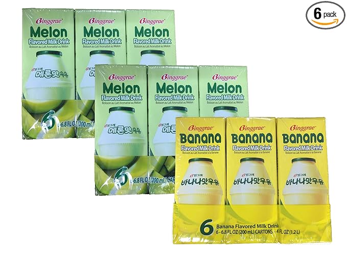 Binggrae Banna Flavor Milk and Melon Flavor Milk (2 Melon 1 Banana)