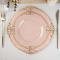 Efavormart 10 Pack | 8" Blush Rose and Gold Baroque Dessert Plates, Leaf Embossed Metallic Rim Heavy Duty Appetizer Plates for Romantic Showers